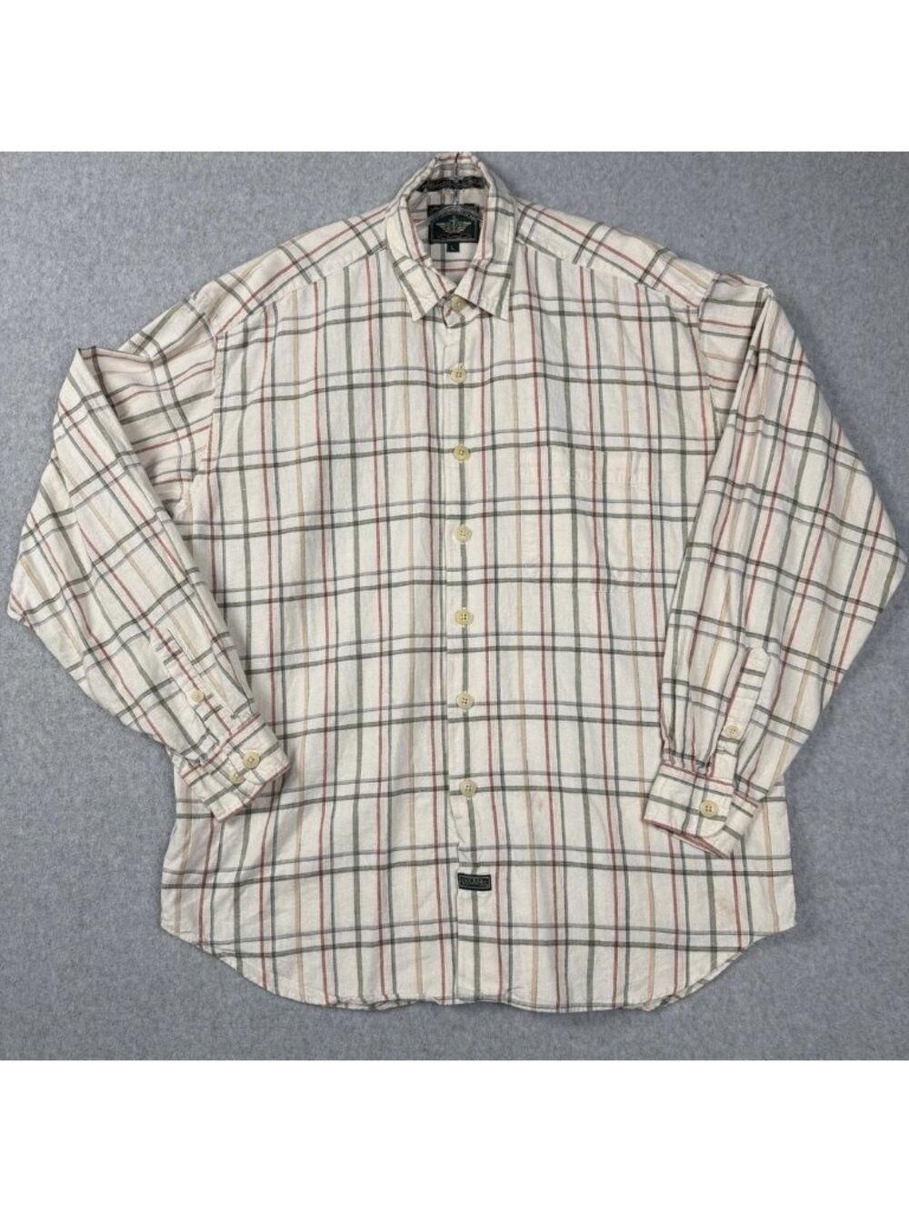 Dockers Mens L Shirt Linen Cotton Ramie Plaid Windowpane Button Up Vtg 90s Cream